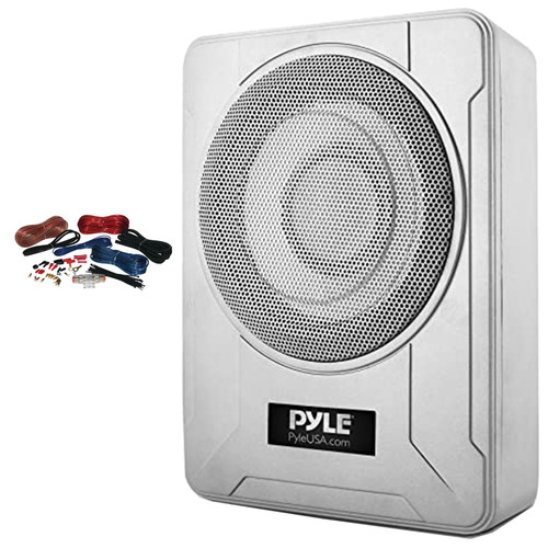 Pyle PLMRSBA8 8” 600 Watts Max Power Low-Profile Active Amplified Subwoofer for Under-seat Installations Bundle Combo With 8-Gauge Amplifier Wiring Installation Kit