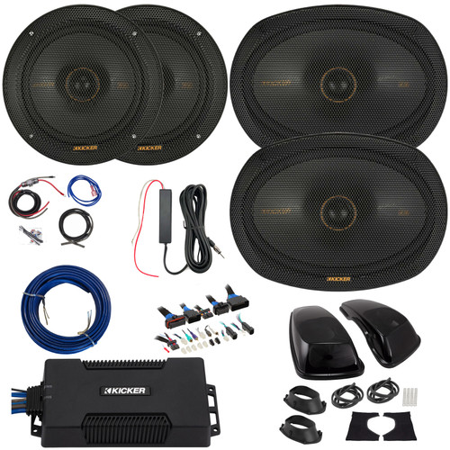 2x Kicker KS-Series KSC650 6.5" 200W Max Thin-Mount Speakers, 2x 6x9" 300W Max 2-Way Speakers w/Adapters, Class D 850W Max Mono Amplifier w/Wiring Kit + 12V Amp Booster Kit, DSP Harness, Speaker Wire
