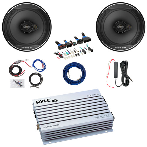 2x Pioneer TS-A1671F 6.5” 320 Watts Max Power 3-Way Coaxial Speakers, 2 Channel Waterproof Amplifier w/8 Gauge Wiring Kit + 12V Amp Booster Kit, DSP Harness, Speaker Wire