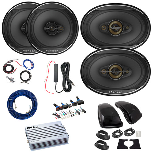 2x Pioneer TS-A1671F 6.5” 320W Max 3-Way Speakers, 2x 6x9" 600W Max 4-Way Coaxial Speakers w/Adapters, 2-Channel Amplifier w/8 Gauge Wiring Kit + 12V Amp Booster Kit, DSP Harness, Speaker Wire