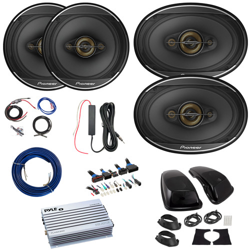 2x Pioneer TS-A1681F 6.5" 350W Max 4-Way Speakers, 2x 6x9" 600W Max 4-Way Speakers w/Adapters 2 Channel Amplifier w/8 Gauge Wiring Kit + 12V Amp Booster Kit, DSP Harness, Speaker Wire