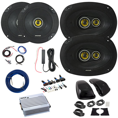 2x Kicker CSC65 CS Series 6.5" 300W Max 4 Ohm 2-Way Coaxial Speakers, 2x 6x9" 450W Max Coaxial Speakers w/Adapters, 4 Channel 400 Watt Amplifier w/Wiring Kit + 12V Booster Kit, DSP Harness, Wire