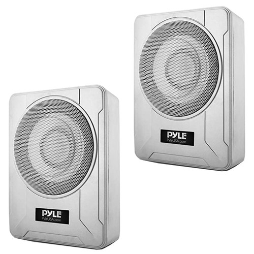 One Pair (QTY 2) Of Pyle PLMRSBA8 8” 600 Watts Max Power Low-Profile Active Amplified Marine & Waterproof Subwoofer System, Suitable for Under-seat Installations