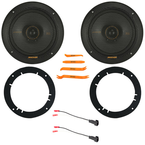 2x Kicker KSC650 KS-Series 6.5" 200W Max Power 4-Ohm 2-Way Thin-Mount Car Audio Speakers w/2x 6" to 6.75" Speaker Adapter, Speaker Wire Harness, Pry Tool Set (Bundle Fits Select 2005-Up GM Vehicles)