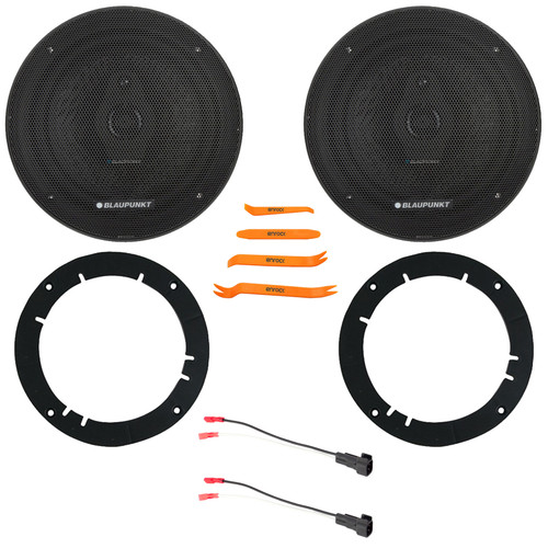 2x Blaupunkt BPS-XS650 6.5" 70 Watt Max Power 3-Way Slim Design Car Audio Speakers w/2x 6" to 6.75" Speaker Adapter, Speaker Wire Harness, Pry Tool Set (Bundle Fits Select 2005-Up GM Vehicles)