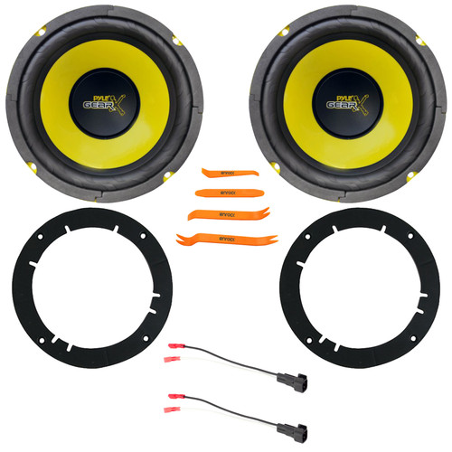 2x Pyle PLG64 6.5'' 300 Watt Max Power Mid Bass Woofer DJ Pro Audio Yellow/Black Speakers w/2x 6" to 6.75" Speaker Adapter, Speaker Wire Harness, Pry Tool Set (Bundle Fits Select 2005-Up GM Vehicles)
