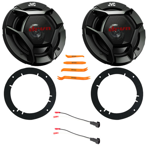 2x JVC CS-DR621 drvn DR Series 6.5" 300 Watt Max Power 2-Way Coaxial Car Audio Speakers w/2x 6" to 6.75" Speaker Adapter, Speaker Wire Harness, Pry Tool Set (Bundle Fits Select 2005-Up GM Vehicles)