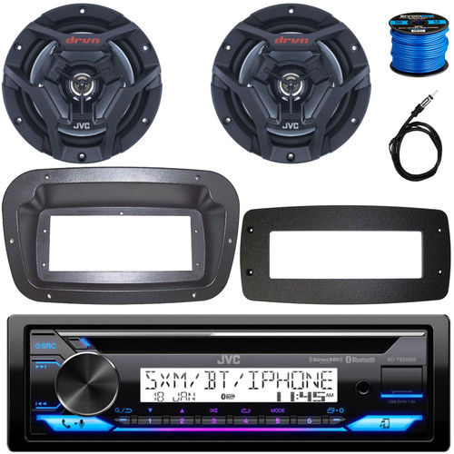 JVC KD-T92MBS Single-DIN Marine Bluetooth USB/AUX CD Player AM/FM Stereo Receiver W/Spa Bezel + Adapter Plate, 2x 6.5" 150W Max Power Waterproof 2-Way Coaxial Black Boat Speakers W/Wire, 22" Antenna