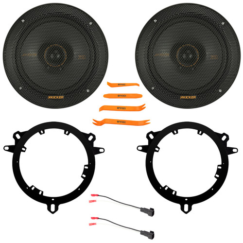 2x Kicker KSC650 KS-Series 6.5" 200W Max Power 2-Way Thin-Mount Car Audio Speakers w/6" to 6.75" Speaker Adapter, Speaker Wire Harness, Pry Tool Set (Bundle Fits Toyota/Lexus/Scion 1998-2025 Vehicles)