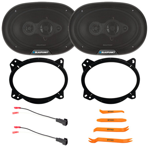 2x Blaupunkt BPS-E694 6x9" 70 Watt Max Power 4-Way Car Audio Speakers w/6x9" Front Speaker Adapter, Speaker Wire Harness, 4-Piece Pry Tool Set (Bundle Fits Select 2002-UP Lexus and Toyota Vehicles)