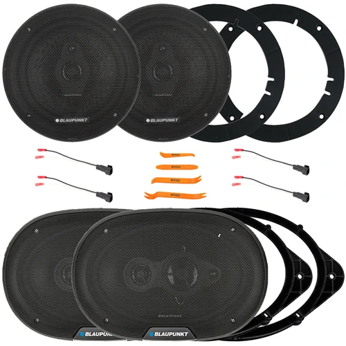 2x Blaupunkt BPS-E694 6x9" 70 Watt Max Power 4-Way Car Audio Speakers w/Adapters 2x 6.5" 70 Watt Max Power 3-Way Slim Design Automotive Speakers w/Adapters, 2x Speaker Wire Harness, Pry Tool Set