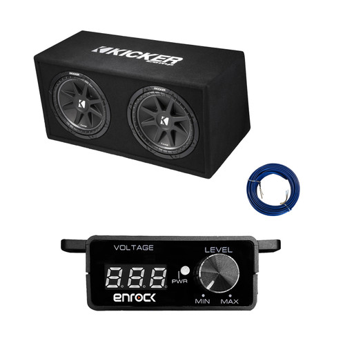 Kicker 12" 600 Watt Dual Car Audio Loaded Subwoofer Enclosure, Bass Knob with Digital Voltmeter with Wire
