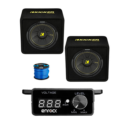 1 Pair (Qty 2) of Kicker 12" 600 Watt Car Audio Subwoofer in Vented Enclosure, Bass Knob with Digital Voltmeter with Wire