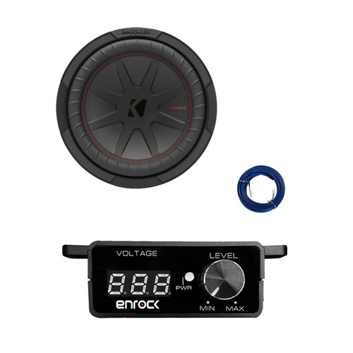Kicker 10" 800 Watt Car Subwoofer, Bass Knob with Digital Voltmeter with Wire