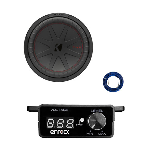 Kicker 12" 1000 Watt DVC 2-Ohm Car Audio Subwoofer, Bass Knob with Digital Voltmeter with Wire