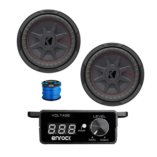 1 Pair (Qty 2) of Kicker 10" 800 Watt DVC 4-Ohm Ultra-Thin Car Audio Subwoofer, Bass Knob with Digital Voltmeter with Wire