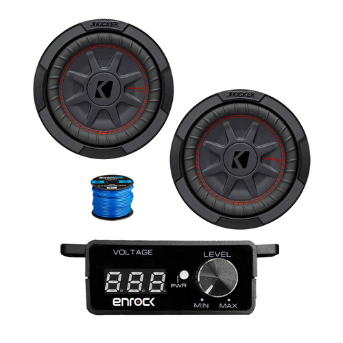 1 Pair (Qty 2) of Kicker 8" 600 Watt 2-Ohm DVC Ultra-Thin Car Audio Subwoofer, Bass Knob with Digital Voltmeter with Wire