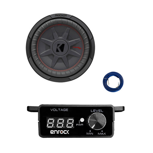 Kicker 8" 600 Watt 4-Ohm DVC Ultra-Thin Car Audio Subwoofer, Bass Knob with Digital Voltmeter with Wire