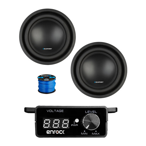 1 Pair (Qty 2) of Blaupunkt 10" 1000 Watt 4 Ohm DVC Car Subwoofer, Bass Knob with Digital Voltmeter with Wire
