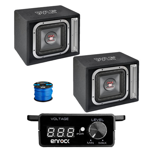 1 Pair (Qty 2) of Pyle 10" Single Series 800W Rear Vented Subwoofer Enclosure, Bass Knob with Digital Voltmeter with Wire