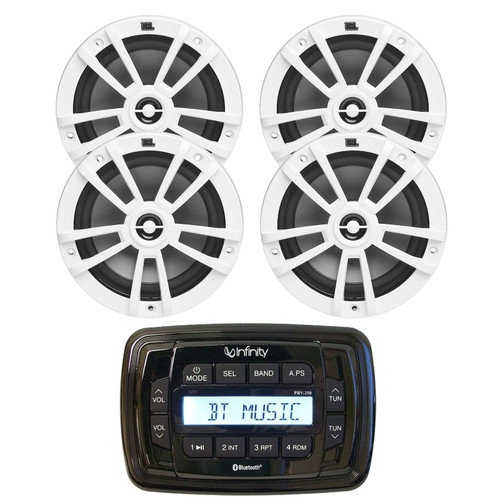 Infinity PRV250 Marine Bluetooth AM/FM Receiver, 4x 6.5" 180 Watt 2-Way Multi-Element Audio Speakers (White)