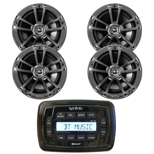 Infinity PRV250 Marine Bluetooth AM/FM Receiver, 4x 6.5" 225 Watt 2-Way High Performance Outdoor Speakers (Chrome)