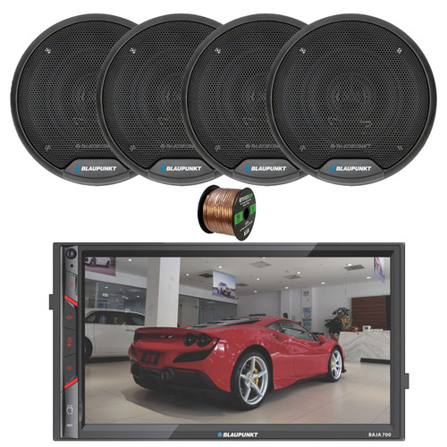 Blaupunkt BAJA 700 7" Touchscreen Bluetooth AM/FM Multimedia Receiver, 4x 6" 40 Watt Max 2-Way Car Audio Speakers w/Wire