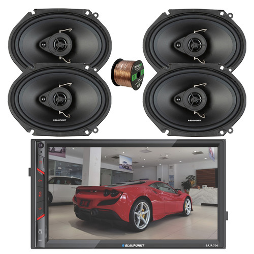 Blaupunkt BAJA 700 7" Touchscreen Bluetooth AM/FM Multimedia Receiver, 4x 6x8" 60 Watt Max 3-Way Car Audio Speakers w/Wire
