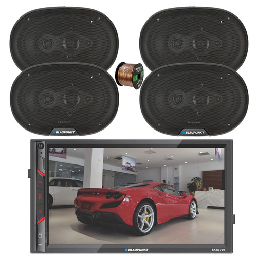 Blaupunkt BAJA 700 7" Touchscreen Bluetooth AM/FM Multimedia Receiver, 4x 6x9" 70 Watt Max 4-Way Car Audio Speakers w/Wire