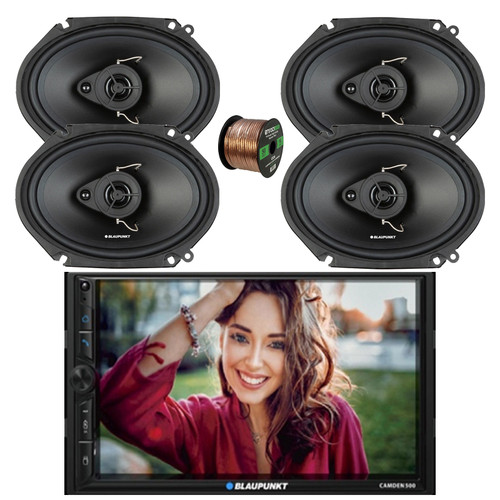 Blaupunkt CAMDEN 500 7" Touchscreen Double Din Bluetooth Stereo Receiver, 4x 6x8" 60 Watt Max 3-Way Car Audio Speakers w/Wire