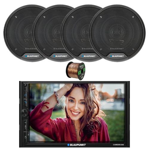 Blaupunkt CAMDEN 500 7" Touchscreen Double Din Bluetooth Stereo Receiver, 4x 6.5" 60 Watt Max 3-Way Car Audio Speakers w/Wire