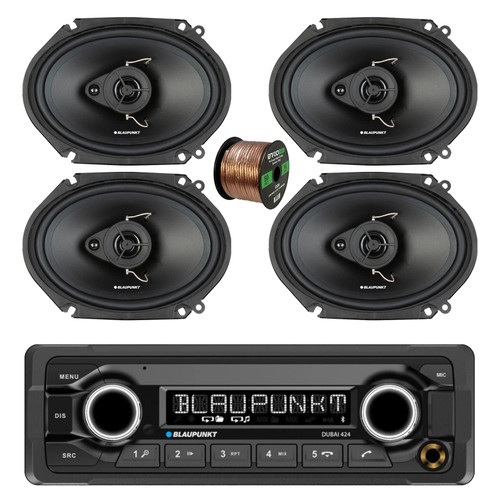 Blaupunkt DUBAI 424 Heavy Duty 24V USB Bluetooth AM/FM Stereo Reciever, 4x 6x8" 60 Watt Max 3-Way Car Audio Speakers w/Wire