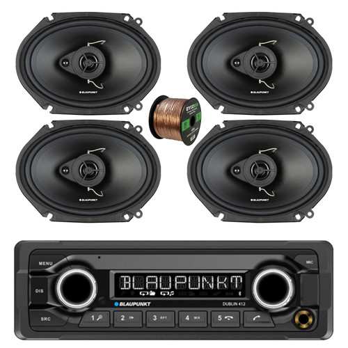 Blaupunkt DUBLIN 412 Heavy Duty USB Bluetooth MP3 Stereo Reciever, 4x 6x8" 60 Watt Max 3-Way Car Audio Speakers w/Wire