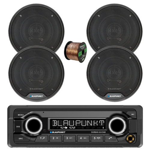 Blaupunkt DURBAN 424 Single Din 24V Bluetooth DAB+ Stereo Reciever, 4x 5" 40 Watt Max 2-Way Car Audio Speakers w/Wire