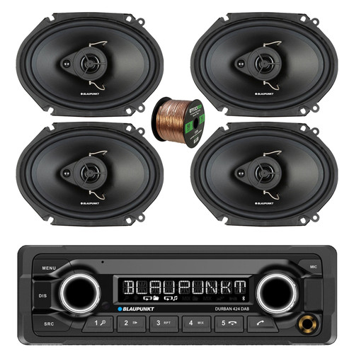 Blaupunkt DURBAN 424 Single Din 24V Bluetooth DAB+ Stereo Reciever, 4x 6x8" 60 Watt Max 3-Way Car Audio Speakers w/Wire