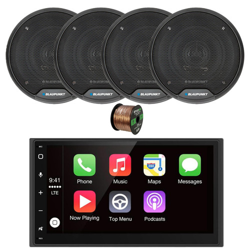 Blaupunkt MONTECARLO750 6.75" Double DIN Touchscreen Bluetooth AM/FM Stereo Receiver, 4x 6.5" 60 Watt Max 3-Way Car Audio Speakers w/Wire