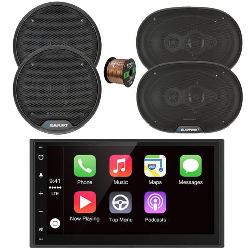 Blaupunkt MONTECARLO750 6.75" Double DIN Touchscreen Bluetooth AM/FM Stereo Receiver, 2x 6" 40 Watt Max Full Range 3-Way Speakers, 2x 6x9" 70 Watt Max 4-Way Car Audio Speakers w/Wire