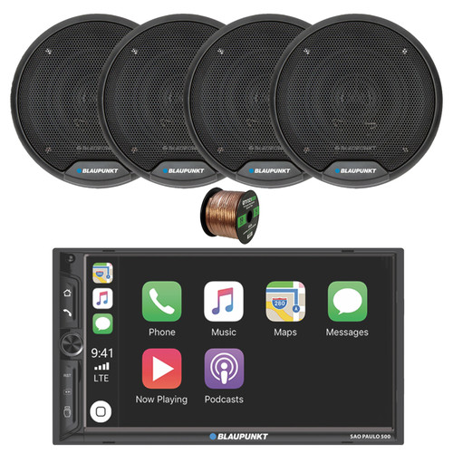 Blaupunkt SAO PAULO 500 7" Touchscreen Double Din Bluetooth MP3 Stereo Receiver, 4x 6" 40 Watt Max 2-Way Car Audio Speakers w/Wire