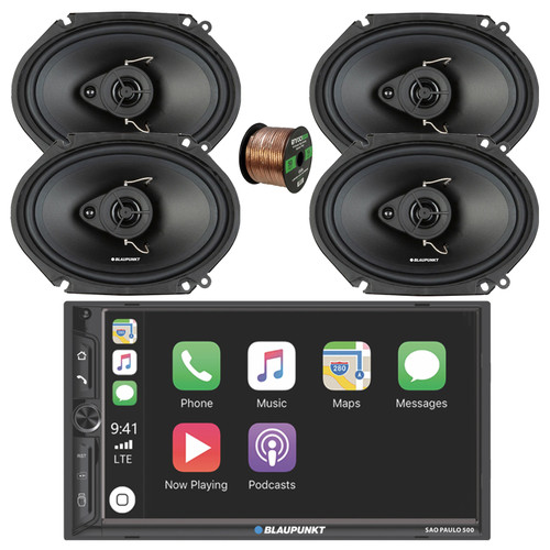 Blaupunkt SAO PAULO 500 7" Touchscreen Double Din Bluetooth MP3 Stereo Receiver, 4x 6x8" 60 Watt Max 3-Way Car Audio Speakers w/Wire