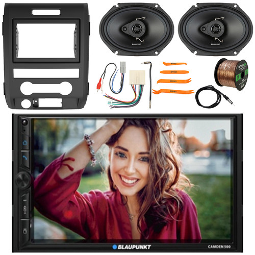 Blaupunkt CAMDEN 500 7" Double Din Bluetooth USB/AUX MP3 Player AM/FM Radio Stereo Receiver w/ Install Kit, 2x 6x8" 60W Max 3-Way Speakers, Wiring Harness, Antenna Adapter, Antenna, Wire, Pry Tool Set