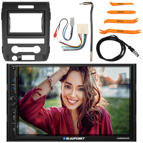 Blaupunkt CAMDEN 500 7" Touchscreen Double Din Bluetooth MP3 Stereo Receiver w/ Install Kit, Wiring Harness, Antenna Adapter, Antenna, Pry Tool Set (Fits 1998-2012 Ford)