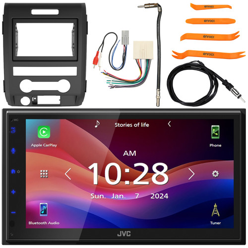 JVC KW-M590BT Double DIN 6.8" Capacitive Touchscreen Bluetooth USB AM/FM Radio Digital Media Car Receiver w/ Install Kit, Wiring Harness, Antenna Adapter, Antenna, Pry Tool Set (Fits 1998-2012 Ford)