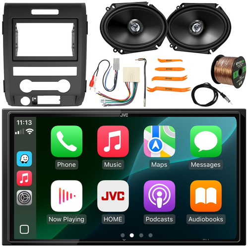 JVC KW-M795BW Double DIN Bluetooth USB HDMI AM/FM Radio Digital Media Car Audio Receiver w/ Install Kit, 2x 6x8" 300W Max 2-Way Speakers, Wiring Harness, Antenna Adapter, Antenna, Wire, Pry Tool Set