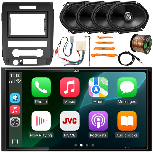 JVC KW-M795BW Double DIN Bluetooth USB HDMI AM/FM Radio Digital Media Car Audio Receiver w/ Install Kit, 4x 6x8" 300W Max 2-Way Speakers, Wiring Harness, Antenna Adapter, Antenna, Wire, Pry Tool Set
