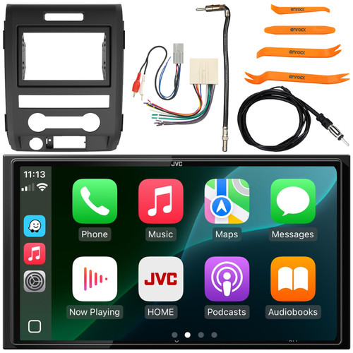 JVC KW-M795BW 6.92" HD Screen Double DIN Bluetooth USB HDMI AM/FM Radio Digital Media Car Audio Receiver w/ Install Kit, Wiring Harness, Antenna Adapter, Antenna, Pry Tool Set (Fits 1998-2012 Ford)