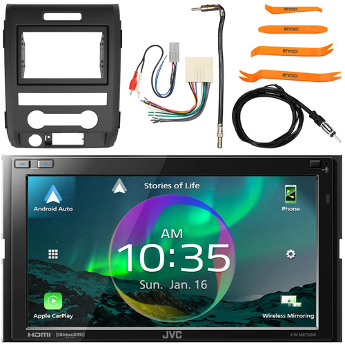 JVC KW-M875BW 6.8" Clear Resistive Touchscreen Double DIN Bluetooth WIFI USB Multimedia Car Audio Receiver w/ Install Kit, Wiring Harness, Antenna Adapter, Antenna, Pry Tool Set (Fits 1998-2012 Ford)