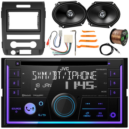 JVC KW-R950BTS Double DIN Bluetooth USB/AUX CD Player AM/FM Car Audio Stereo Receiver w/ Install Kit, 2x 6x8" 300W Max 2-Way Speakers, Wiring Harness, Antenna Adapter, Antenna, Wire, Pry Tool Set