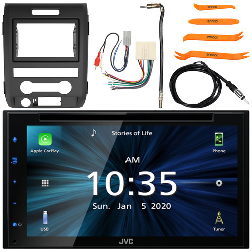 JVC KW-V660BT Double DIN Bluetooth USB DVD Player AM/FM Radio Stereo SiriusXM Multimedia Receiver w/ Install Kit, Radio Wiring Harness, Antenna Adapter, Antenna, Pry Tool Set (Fits 1998-2012 Ford)