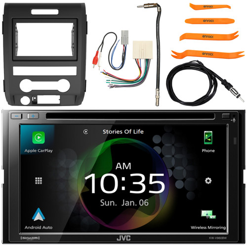 JVC KW-V960BW 6.8" WVGA Touch Monitor Double DIN Bluetooth Dual USB CD/DVD Player Multimedia Receiver w/ Install Kit, Wiring Harness, Antenna Adapter, Antenna, Pry Tool Set (Fits 1998-2012 Ford)