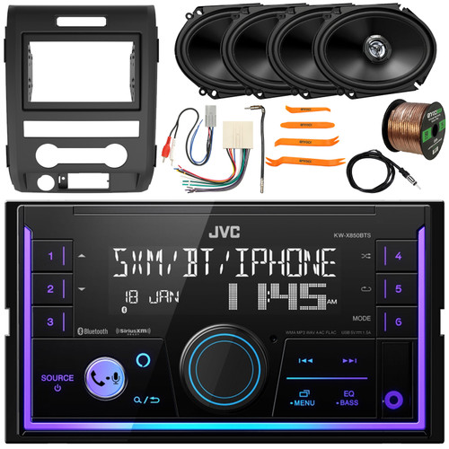 JVC KW-X850BTS Double DIN Bluetooth USB/AUX AM/FM Radio Digital Media Car Stereo Receiver w/ Install Kit, 4x 6x8" 300W Max 2-Way Speakers, Wiring Harness, Antenna Adapter, Antenna, Wire, Pry Tool Set